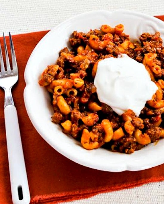 Better-than-Mom's Stovetop Goulash with Macaroni, Tomatoes, and Ground Beef found on KalynsKitchen.com