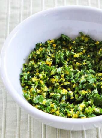finished Gremolata shown in white bowl