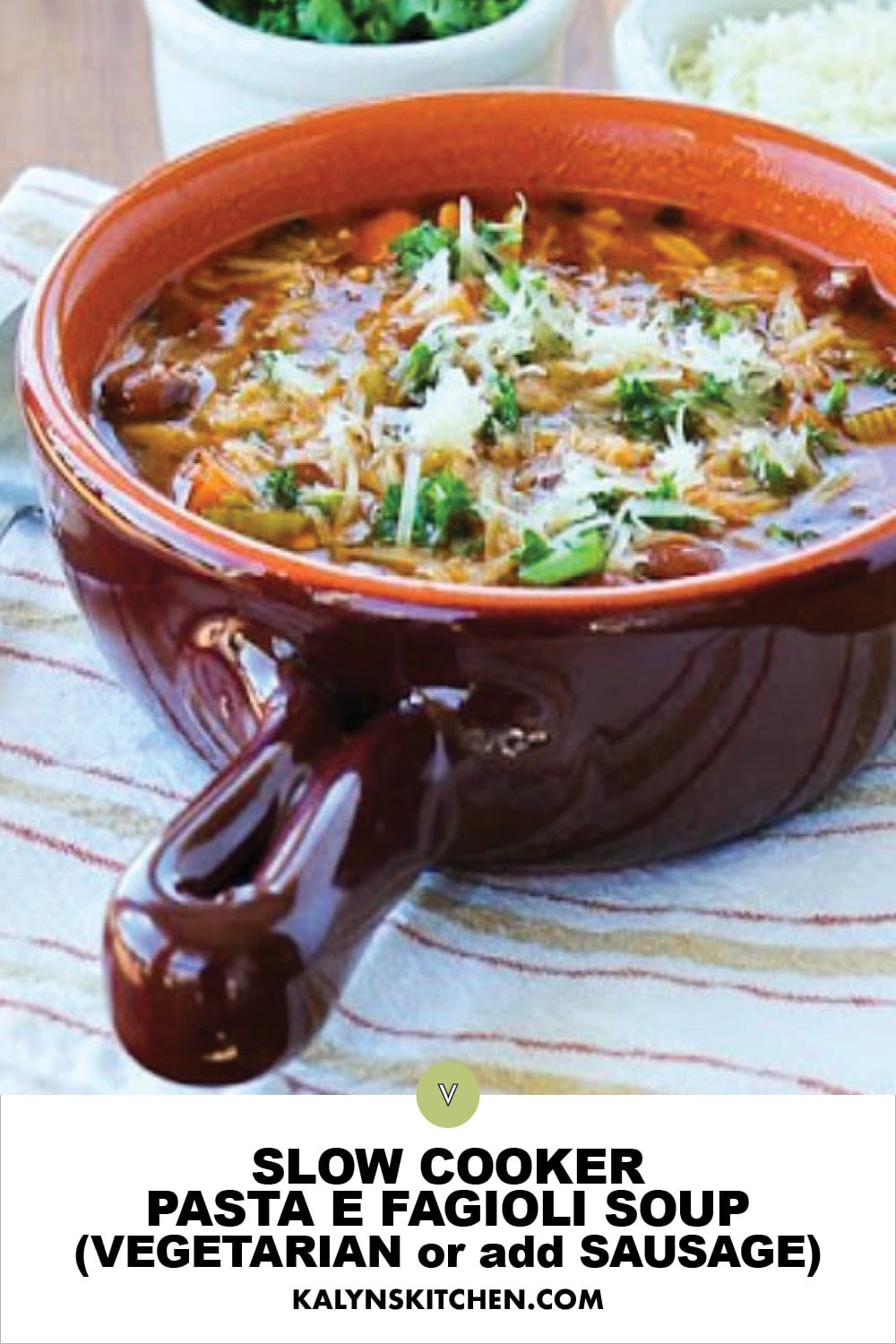 Pinterest image of Slow Cooker Pasta e Fagioli Soup