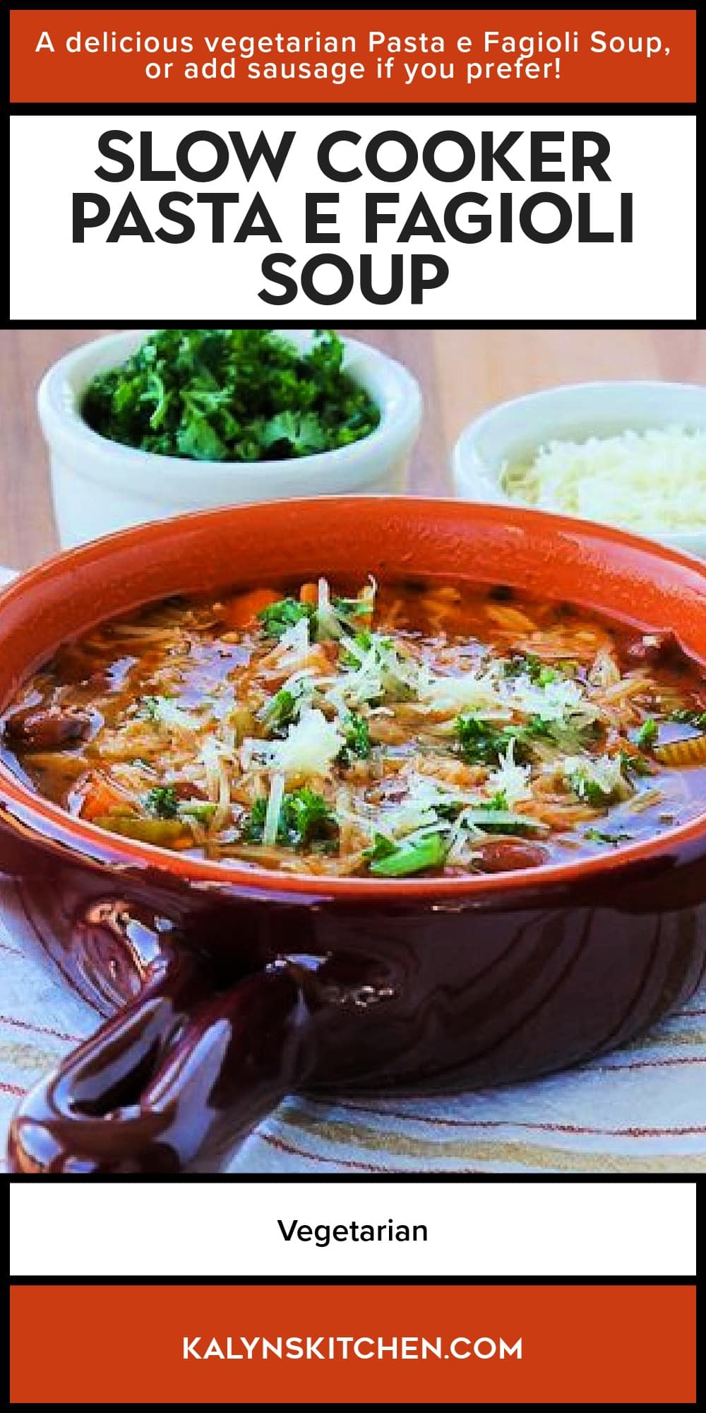 Pinterest image of Slow Cooker Pasta e Fagioli Soup