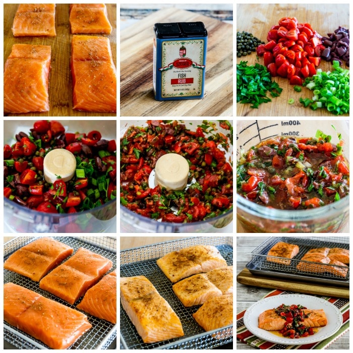 Salmon with Tomato Olive RelishSalmon with Tomato Olive Relish process shots collage