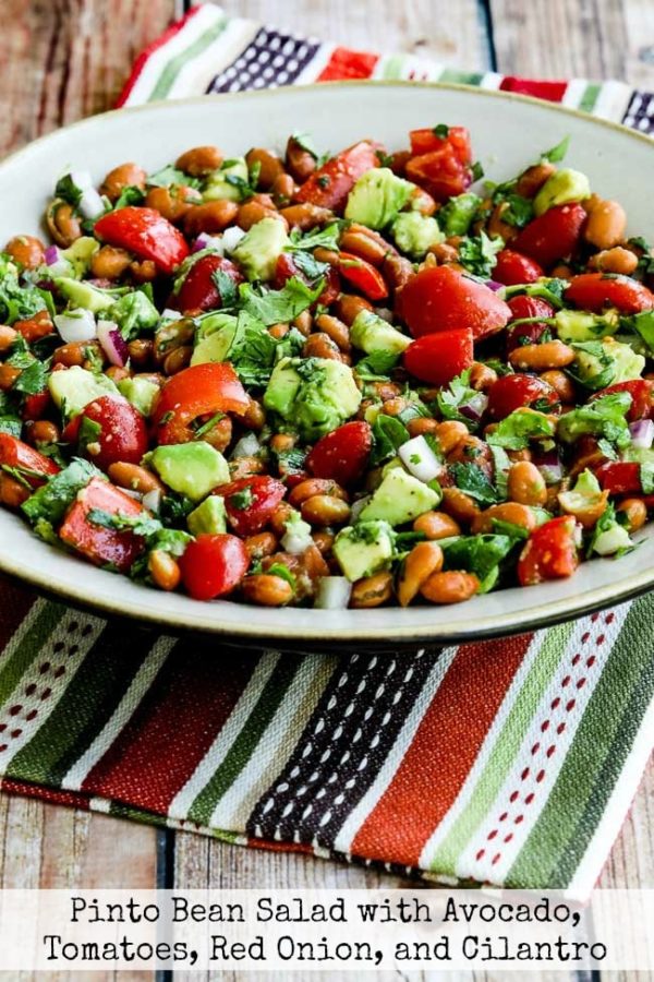 Pinto Bean Salad with Avocado, Tomatoes, Red Onion, and Cilantro found on KalynsKitchen.com