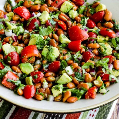 Pinto Bean Salad with Avocado, Tomatoes, Red Onion, and Cilantro found on KalynsKitchen.com