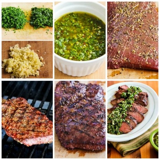 Grilled Flat Iron Steak with Chimichurri Sauce found on KalynsKitchen.com
