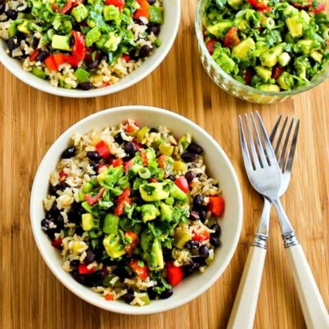 Slow Cooker Vegan Brown Rice Mexican Bowls photo with finished bowls