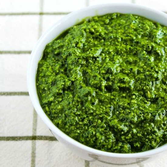 Spinach and Basil Pesto Recipe (and Ten More Interesting Pesto Variations) found on KalynsKitchen.com