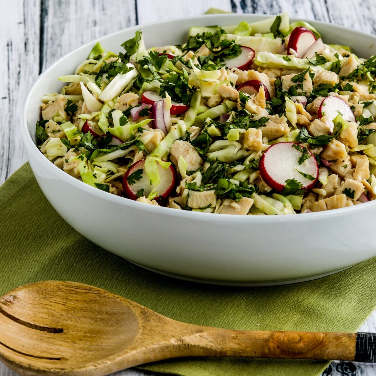 Vietnamese Chicken Salad with Cabbage square thumbnail image of salad in serving bowl