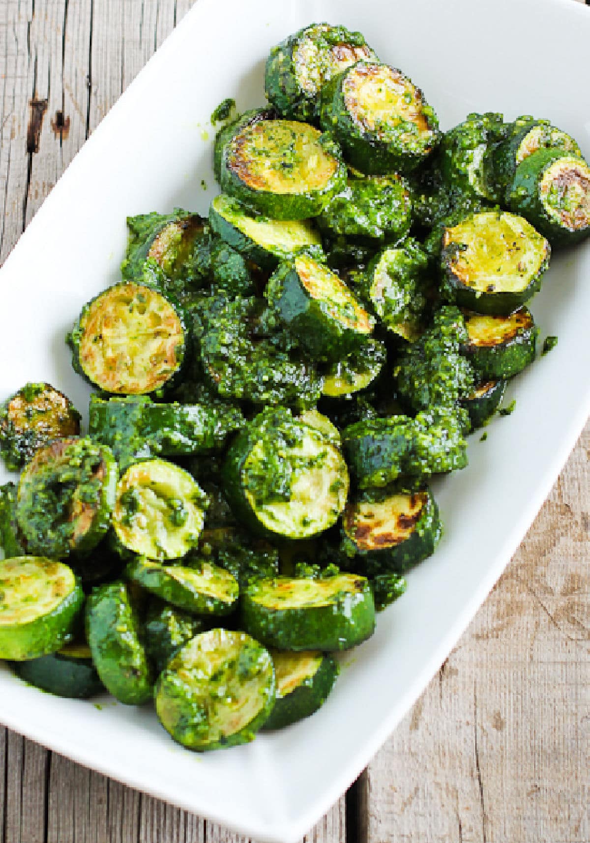 Zucchini with Pesto on serving platter