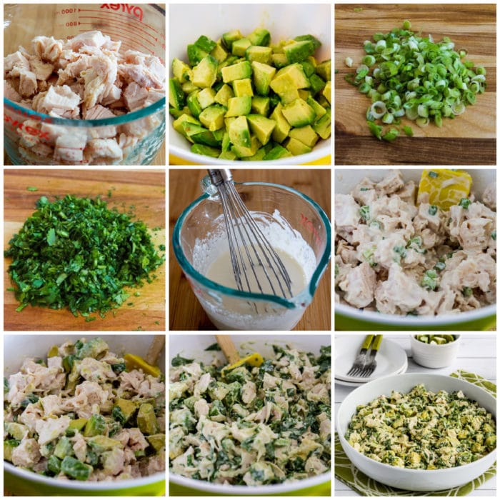 Chicken and Avocado Salad with Lime and Cilantro process shots collage