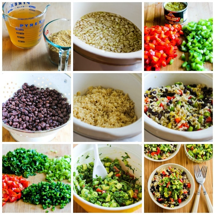 Slow Cooker Vegan Brown Rice Mexican Bowls process shots collage