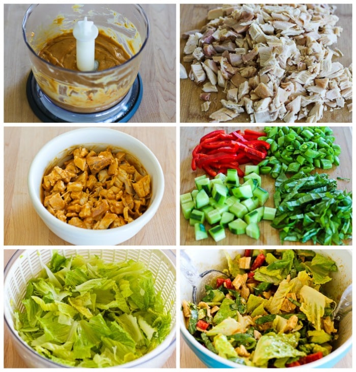 Spicy Chicken Salad with Peanut Butter Dressing process shots collage