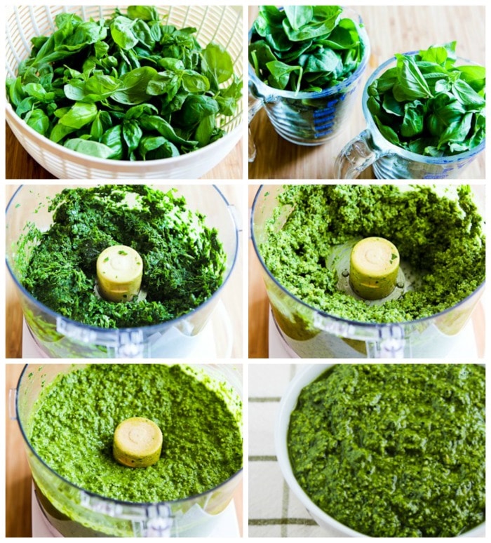 Spinach and Basil Pesto process shots collage