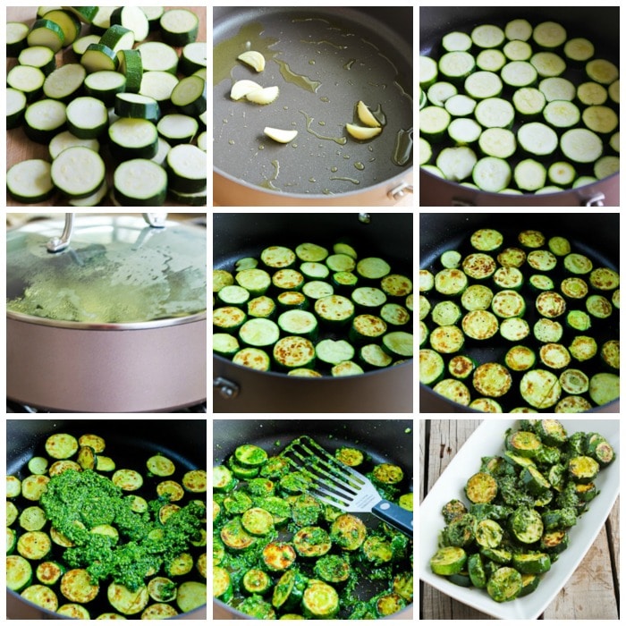 Sauteed Zucchini with Pesto process shots photo collage