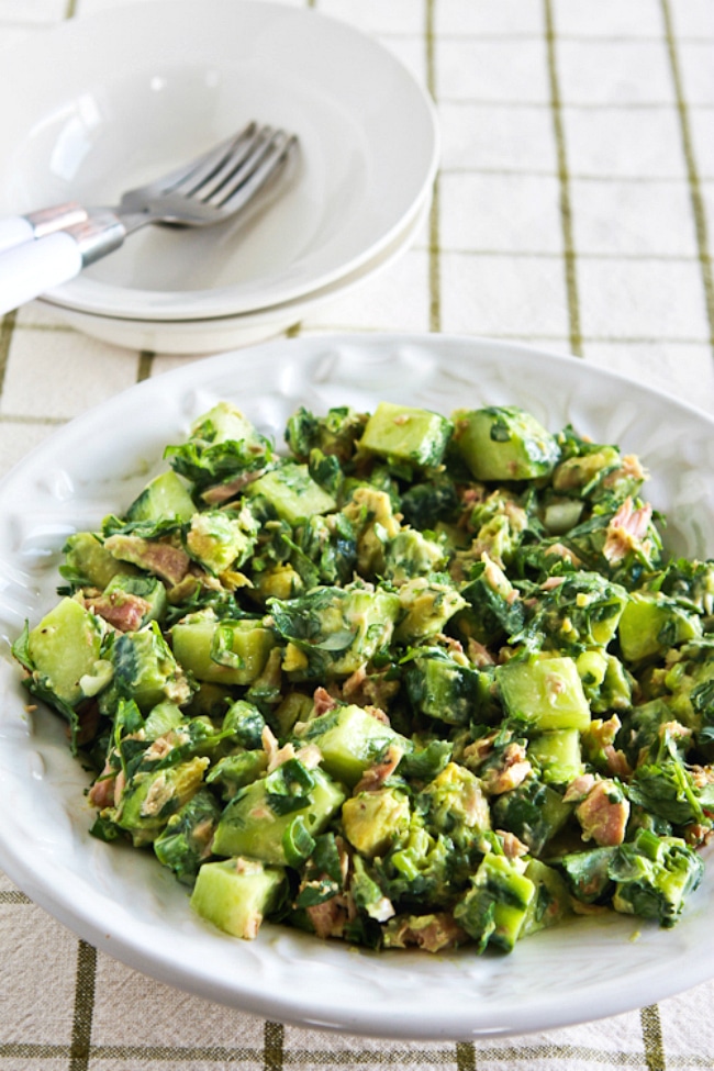 Cucumber Avocado Salad with Tuna, Cilantro, and Lime