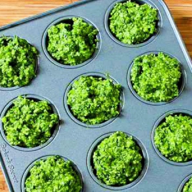 Kale and Basil Pesto thumbnail image of finished pesto in muffin tin