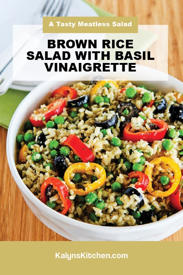 Pinterest image of Brown Rice Salad with Basil Vinaigrette