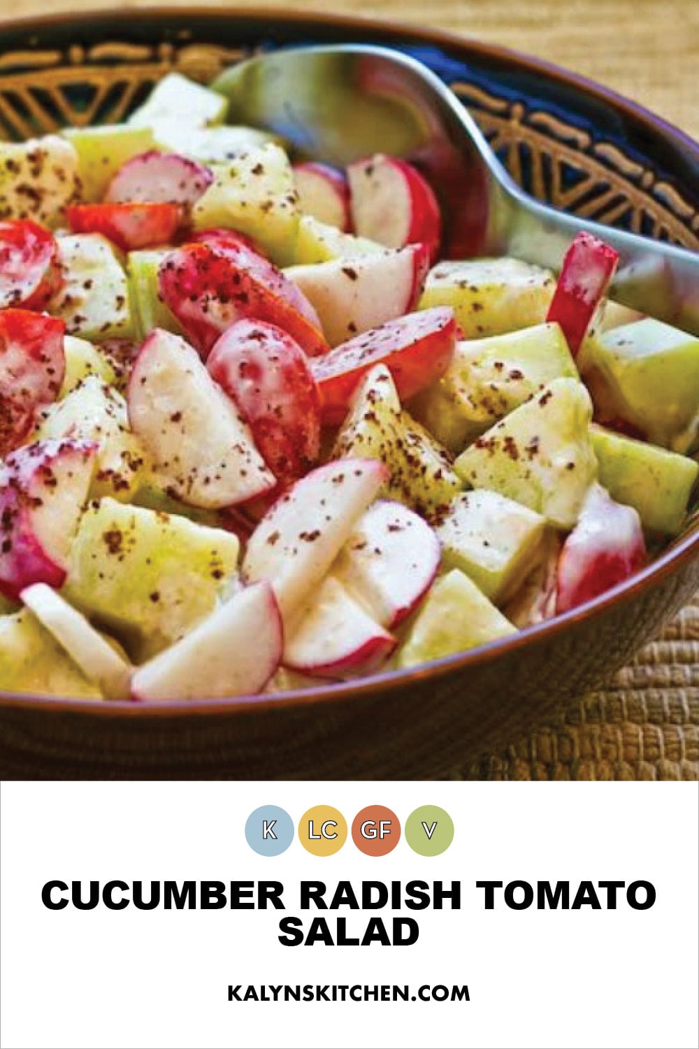 Pinterest image of Cucumber Radish Tomato Salad