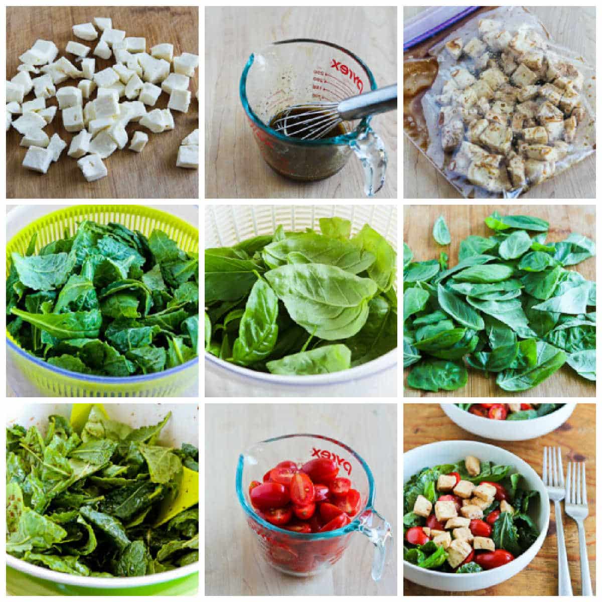 Baby Kale Caprese Salad collage of recipe steps