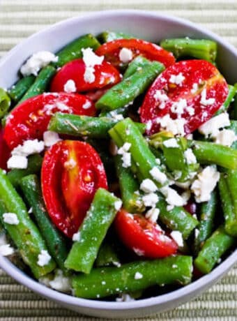 Green Bean Tomato Feta Salad in serving bowl