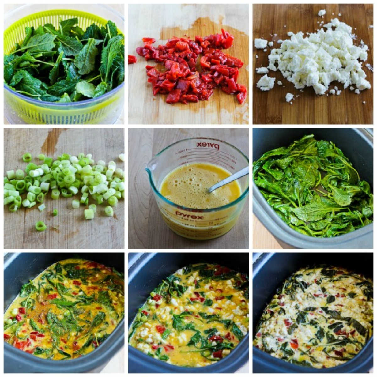 recipe steps collage for Slow Cooker Breakfast Casserole with Kale