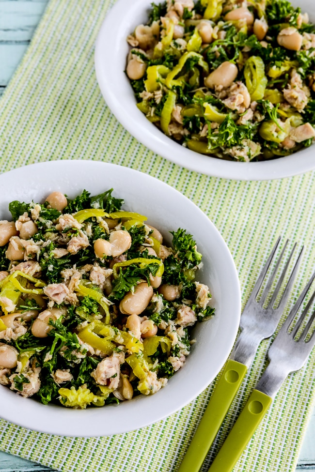 Cannellini Bean and Tuna Salad with Peperoncini and Parsley close-up photo