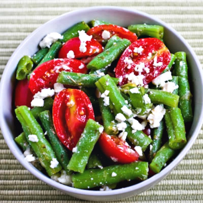 Green Bean, Tomato, and Feta Salad finished salad in bowl