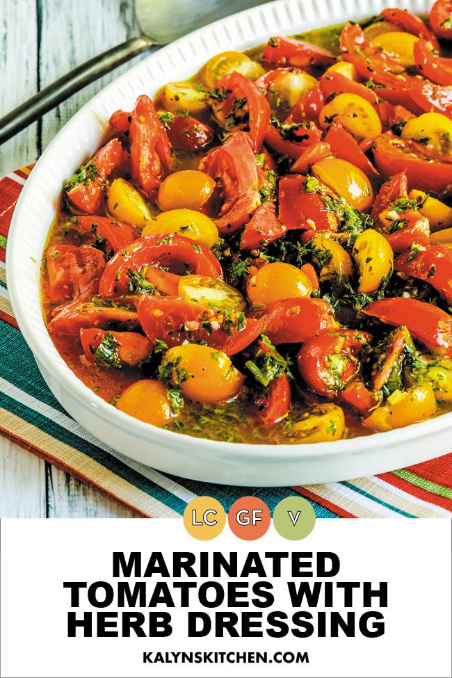 Pinterest image for Marinated Tomatoes with Herb Dressing