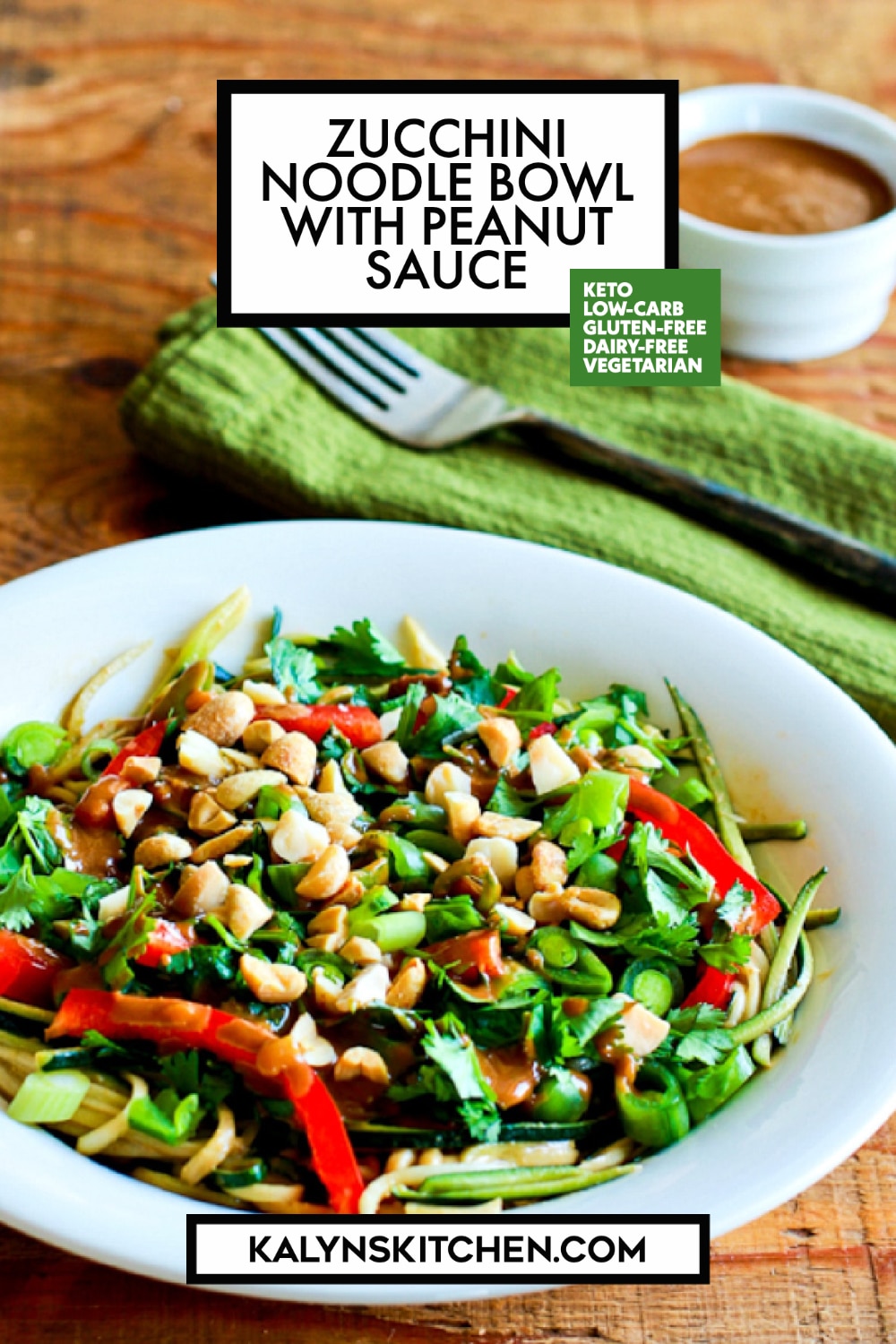 Pinterest image of Zucchini Noodle Bowl with Peanut Sauce