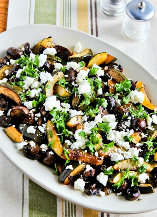 Roasted Balsamic Zucchini and Mushrooms with Feta and Thyme found on KalynsKitchen.com