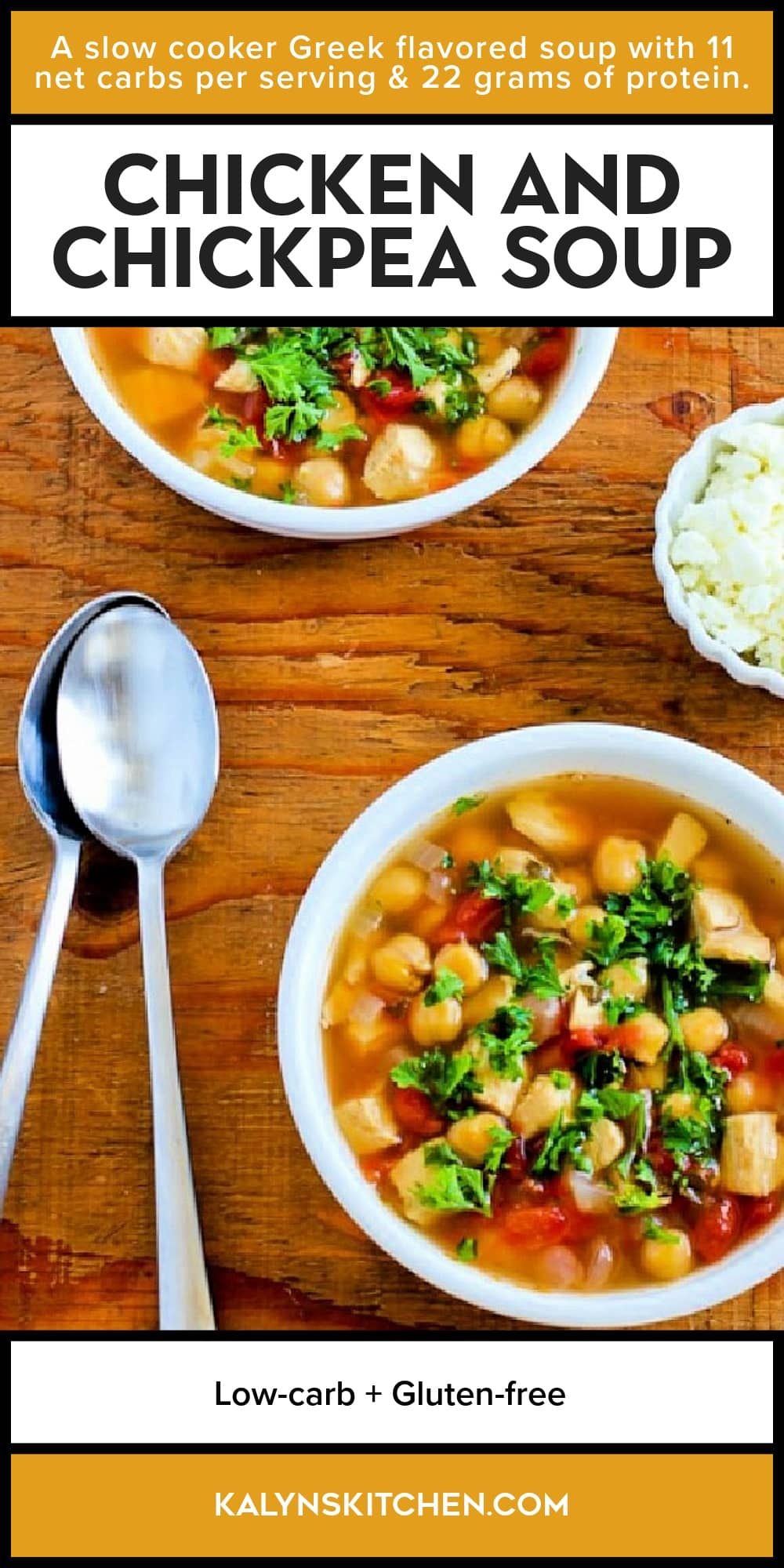 Pinterest image of Chicken and Chickpea Soup