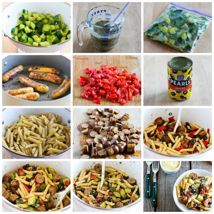 Pasta Salad with Italian Sausage process shots collage
