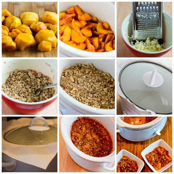 Slow Cooker Peach Crisp process shots collage