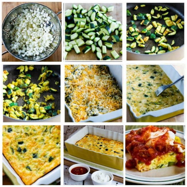 Low-Carb Zucchini and Green Chile Breakfast Casserole process shots collage