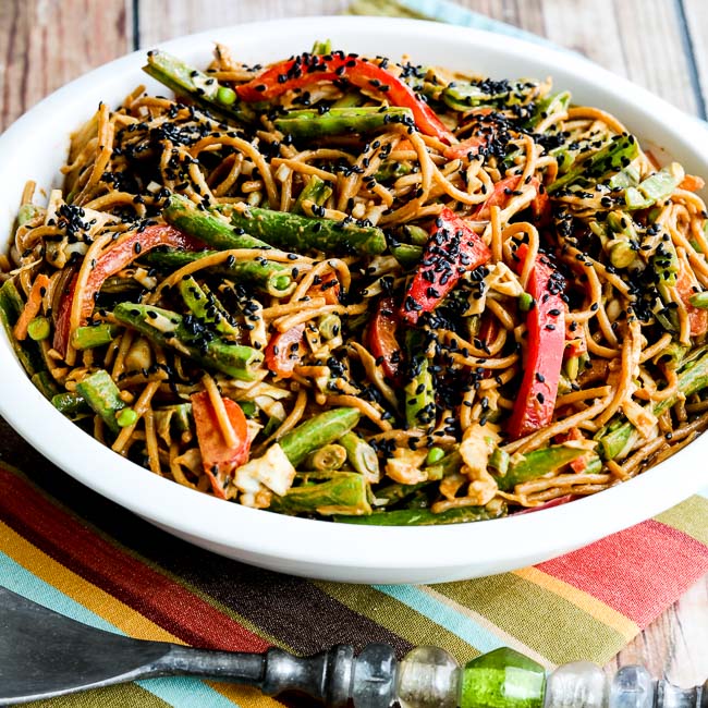 Whole Wheat Sesame Noodles with Spicy Peanut-Sriracha Sauce found on KalynsKitchen.com. 
