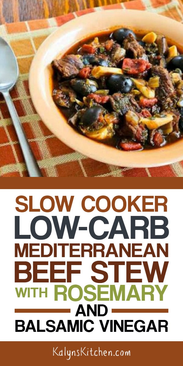 Pinterest image of Slow Cooker Low-Carb Mediterranean Beef Stew with Rosemary and Balsamic Vinegar