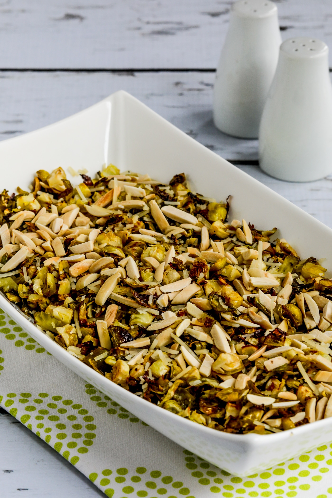 Roasted Shredded Brussels Sprouts in serving bowl