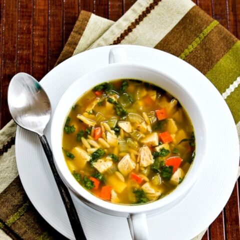 Slow Cooker Turkey Soup with Spinach and Lemon finished soup in bowl