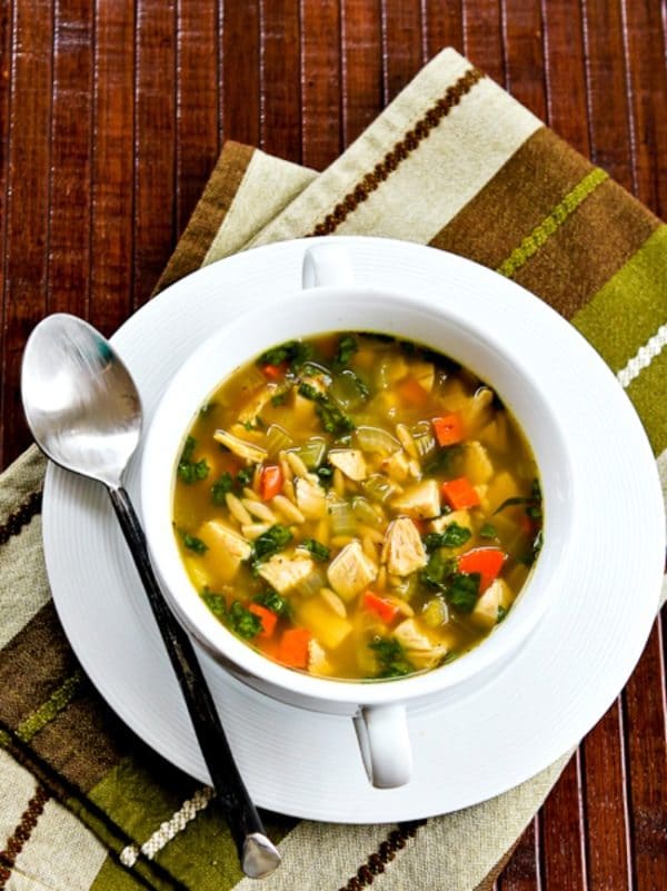 Slow Cooker Turkey Soup with Spinach and Lemon finished soup in bowl