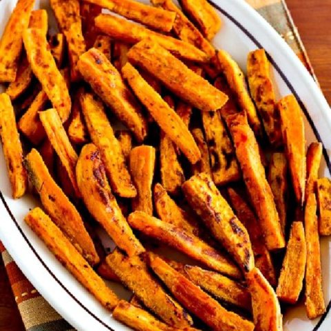 Spicy Baked Sweet Potato Fries shown on serving plate
