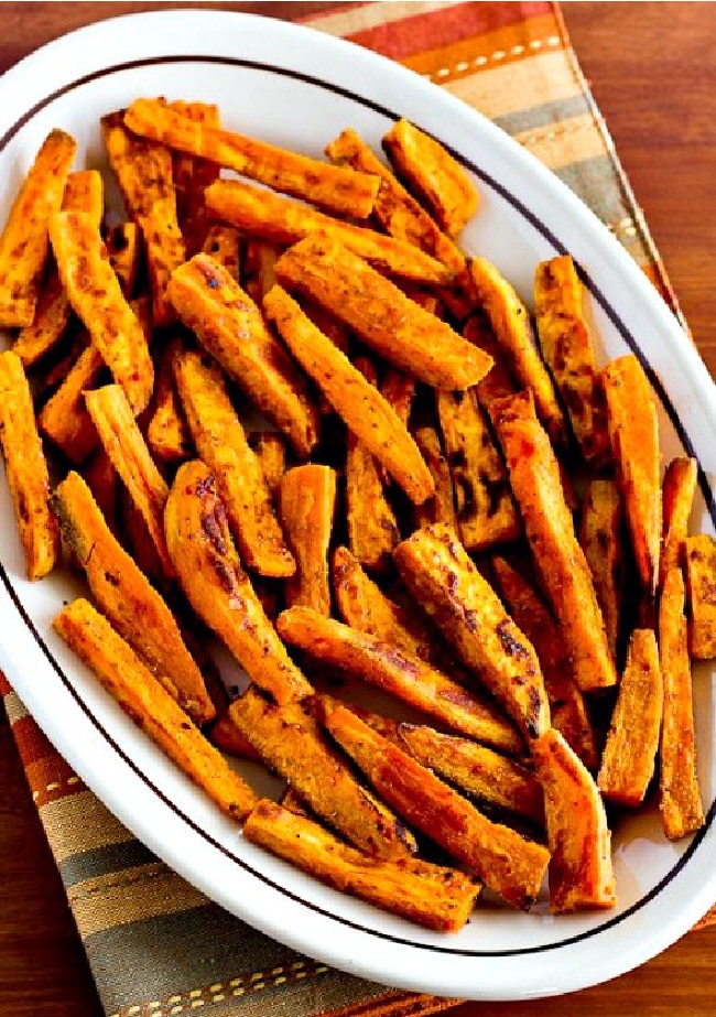 Spicy Baked Sweet Potato Fries shown on serving plate