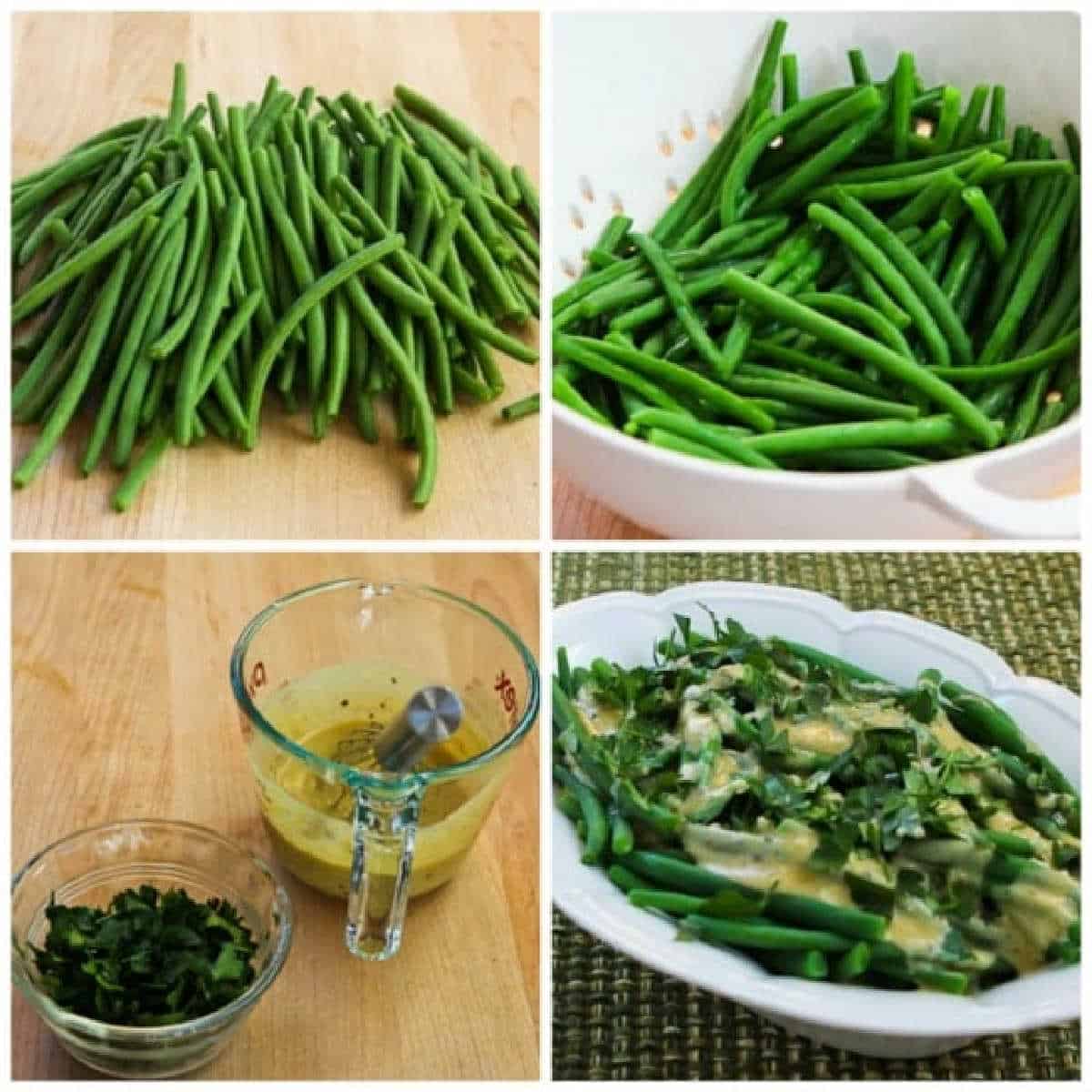 Green beans with tahini and lemon collage from the recipe steps