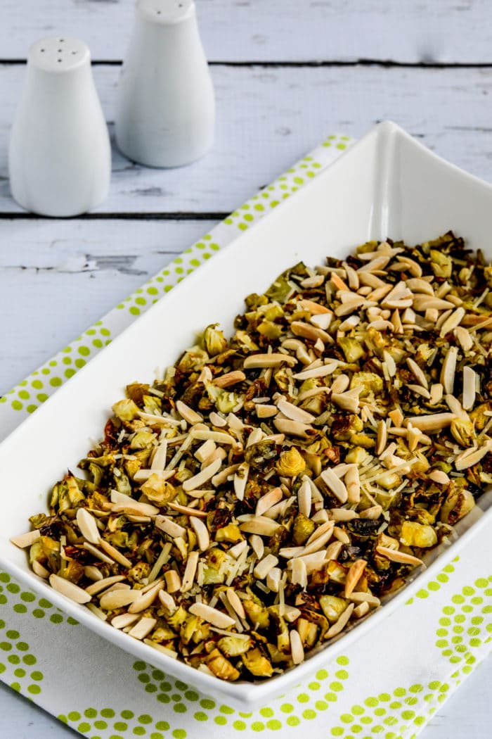 Roasted Shredded Brussels Sprouts in serving bowl