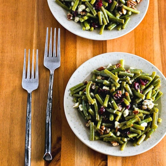 Thanksgiving Green Bean Salad with Blue Cheese, Dried Cranberries, and Pecans [found on KalynsKitchen.com]