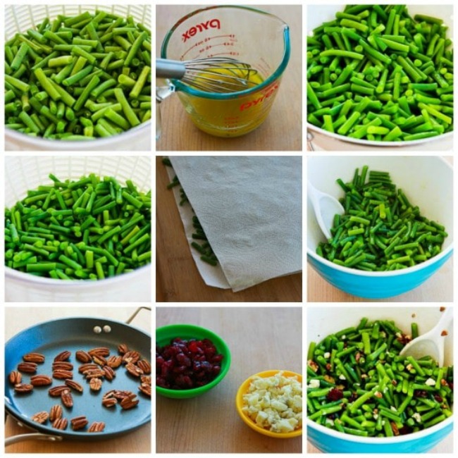 Green Bean Salad with Blue Cheese, Cranberries, and Pecans process shots collage