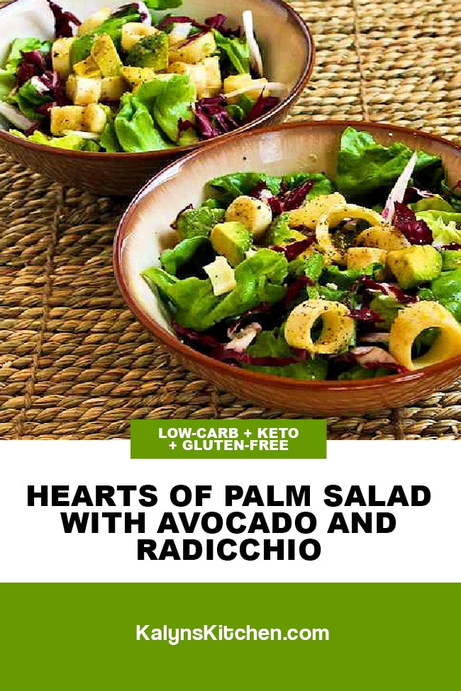 Pinterest image of Hearts of Palm Salad with Avocado and Radicchio