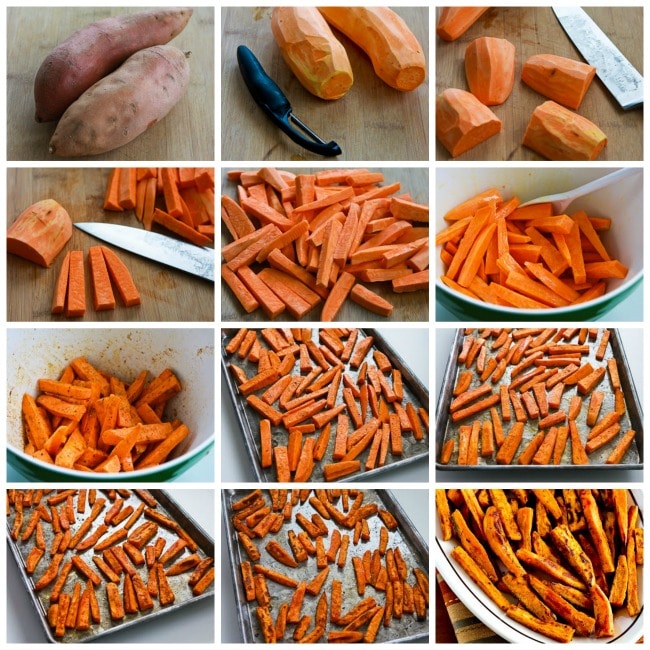 Spicy Baked Sweet Potato Fries process shots collage