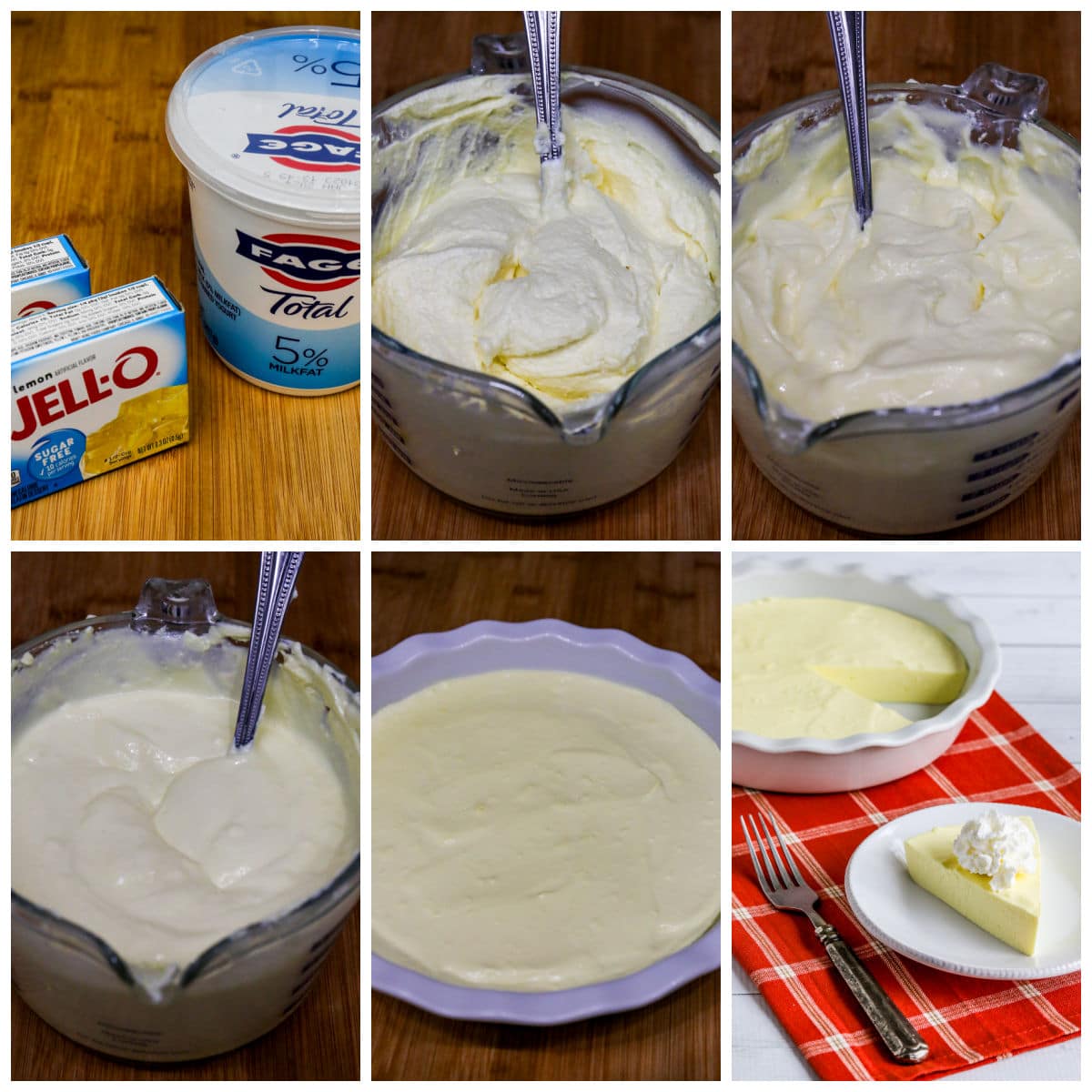 Sugar-Free Jello Yogurt Pie collage of recipe steps.