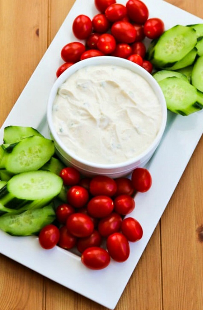 Greek Yogurt Dip Vegetable with Tomatoes and Cucumbers