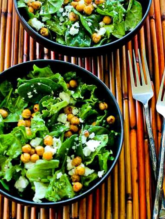 Leafy Greens Salad with Chickpeas and Feta