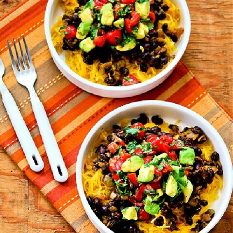 Spaghetti Squash Black Bean Mexican Bowl finished bowls being served